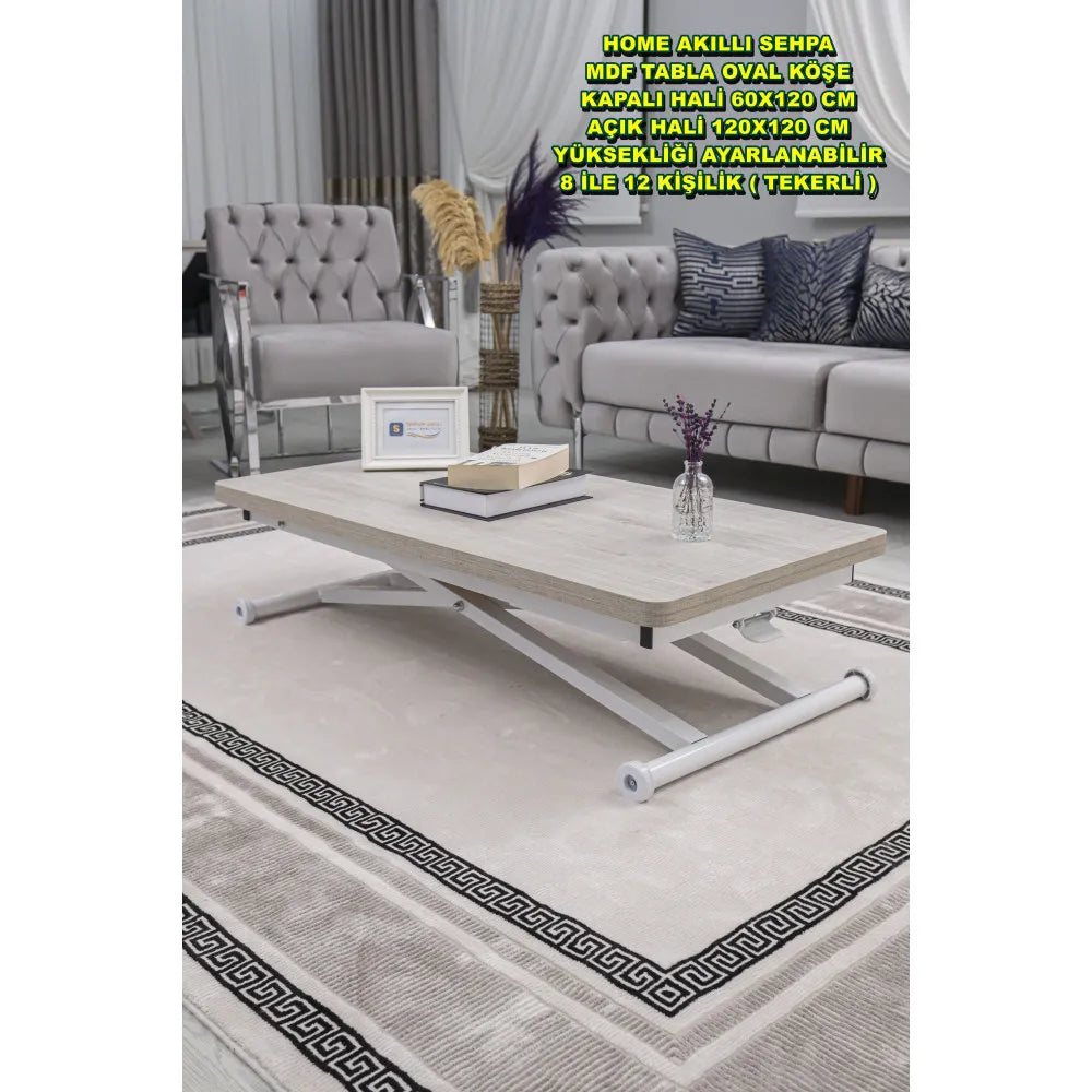 Home Üst Tabla Mdf Lizbon Oval Köşe Alt Ayak Beyaz Renk