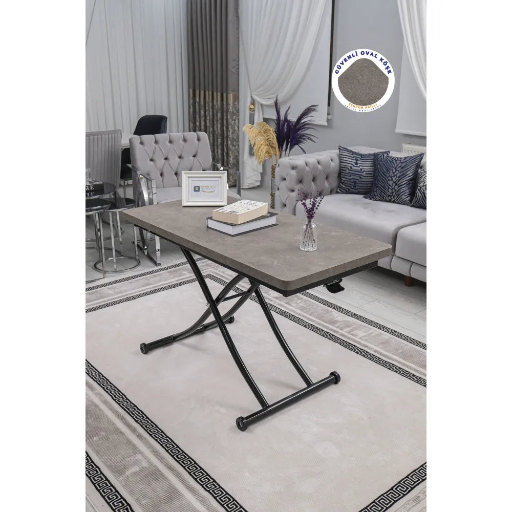 Juppo Üst Tabla Mdf Frezeli Latte Oval Köşe lt Ayak Yuvarlak Siyah İçe Kıvrım