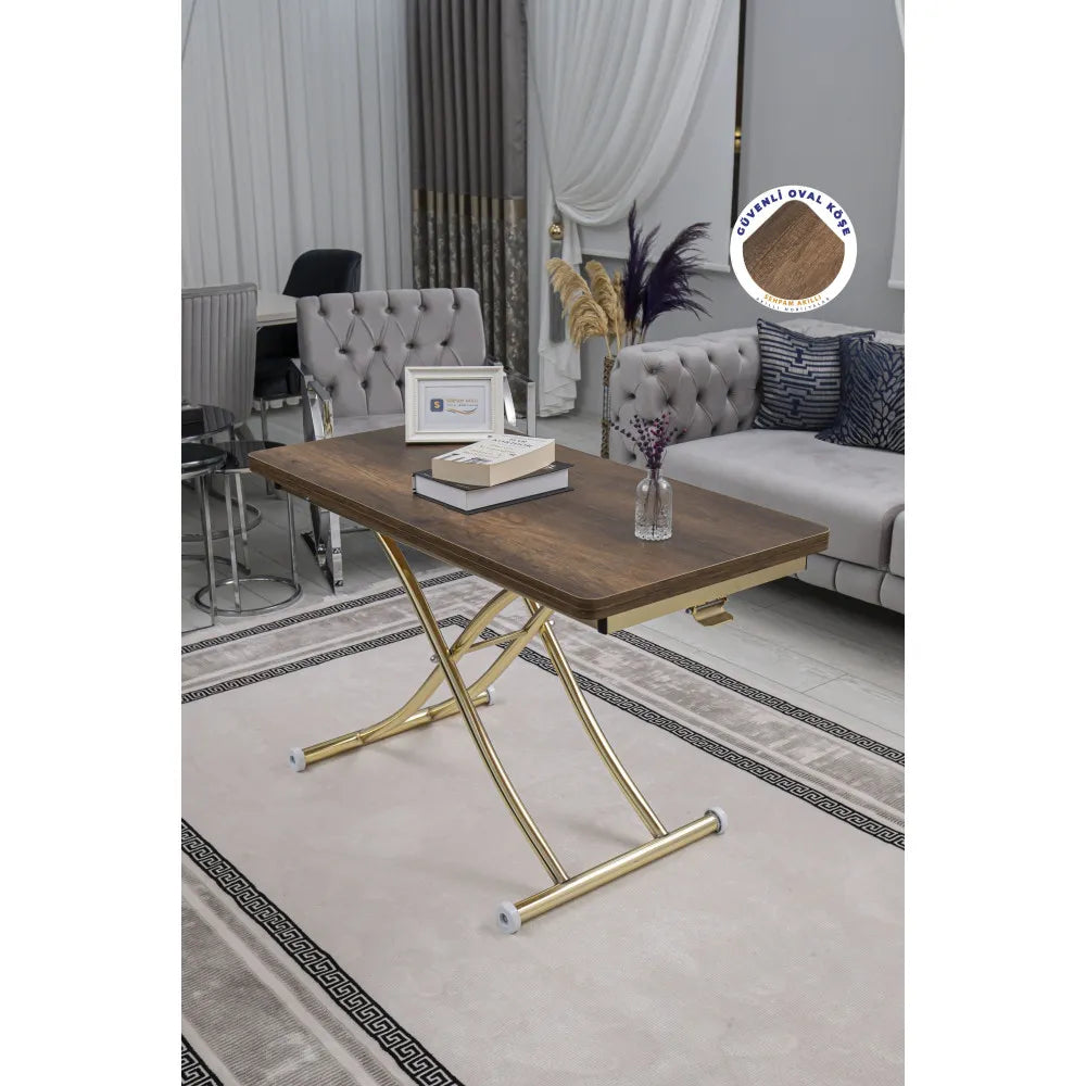 Juppo Üst Tabla Mdf Barok Koyu Ceviz Oval Köşe Alt Ayak Yuvarlak Gold Kaplama İçe Kıvrım