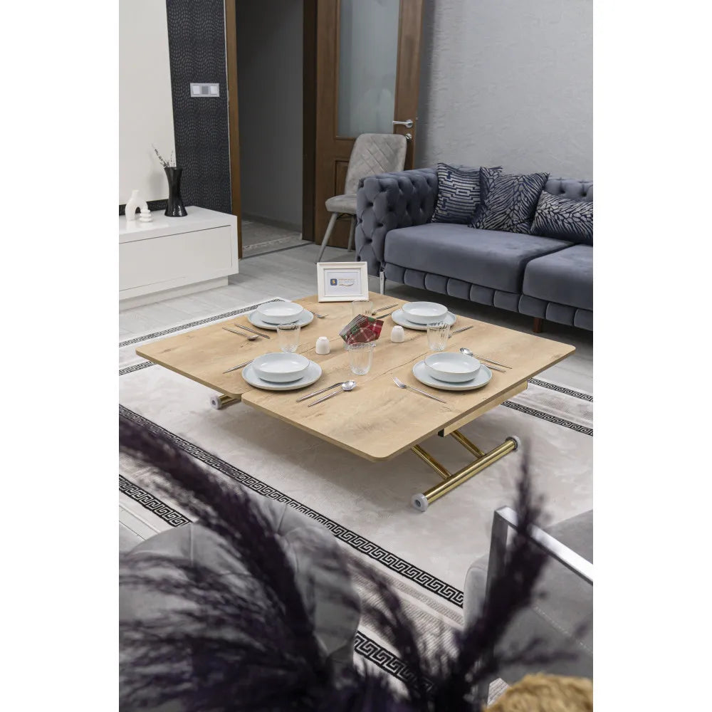 Juppo Üst Tabla Mdf VeliMeşe Oval Köşe Alt Ayak Yuvarlak Gold Kaplama Dışa Kıvrım