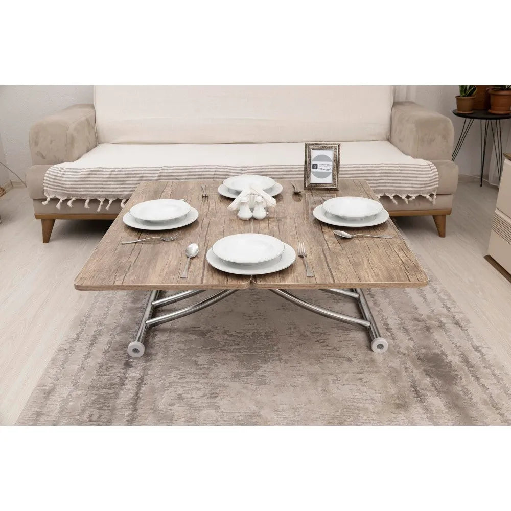 Mini Juppo İçe K Akıllı Sehpa Üst Tabla Mdf Antiklayt Oval Köşe Alt Krom Kaplama