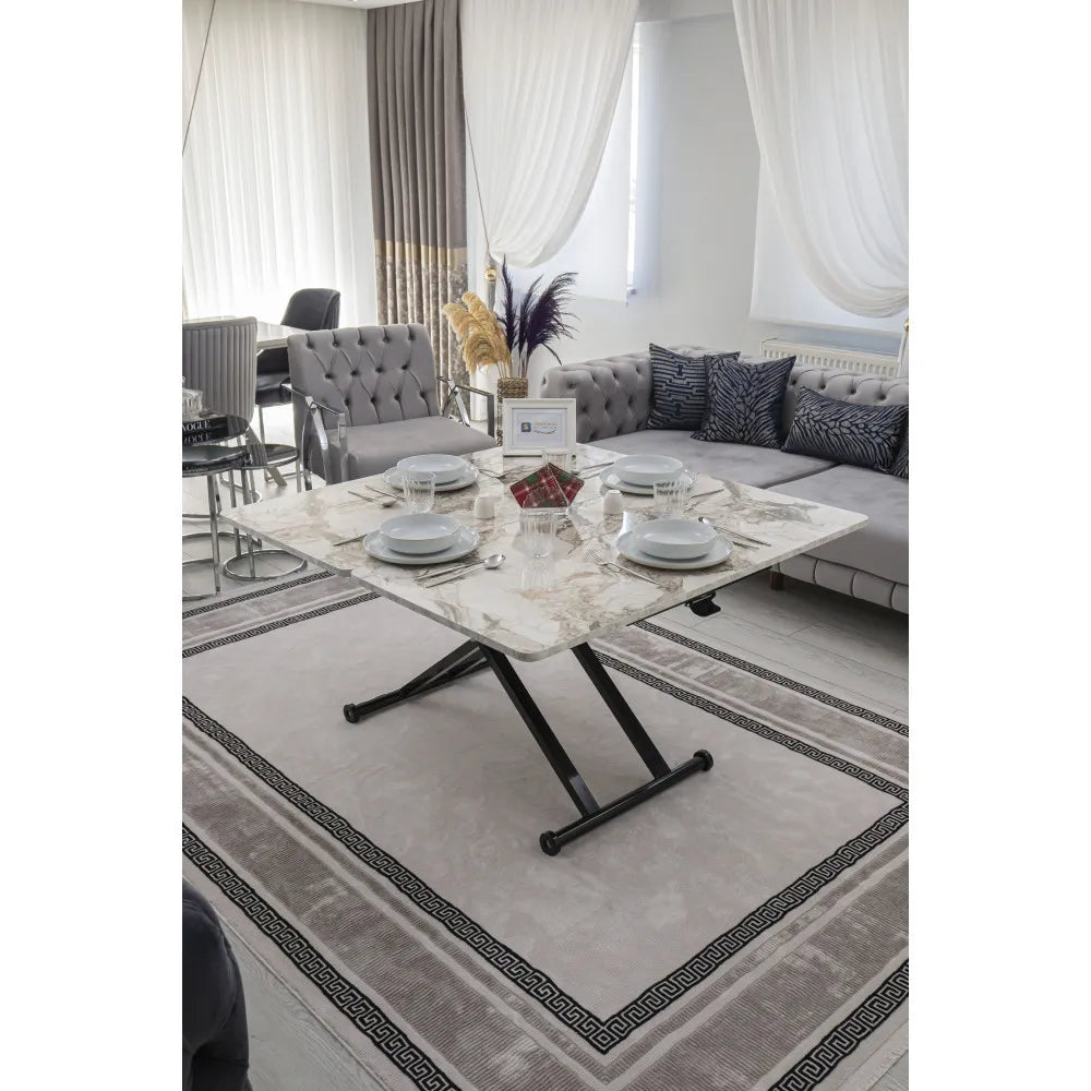 Home Üst Tabla Mdf Beyaz Mermer Oval Köşe Alt Ayak Siyah Renk