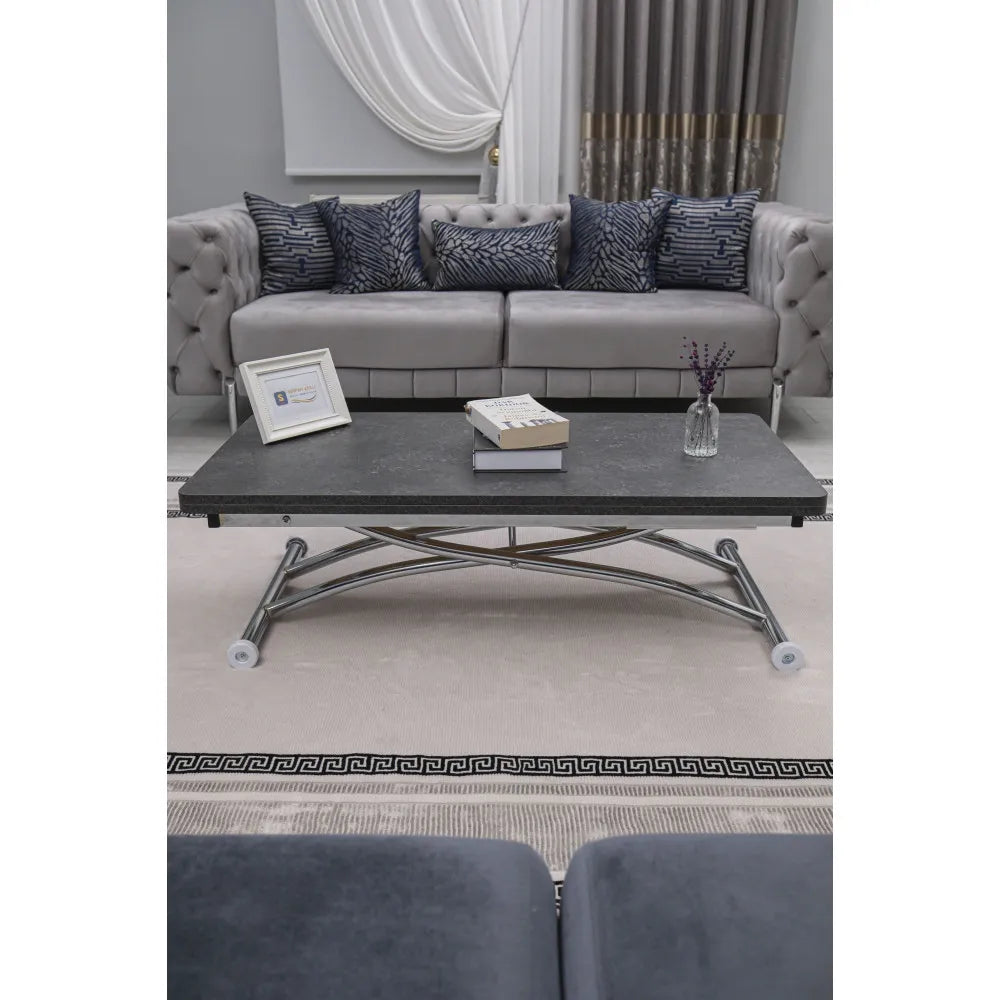 Juppo Üst Tabla Mdf Frezeli Antrasit Oval Köşe Alt Ayak Yuvarlak Krom Kaplama Dışa Kıvrım