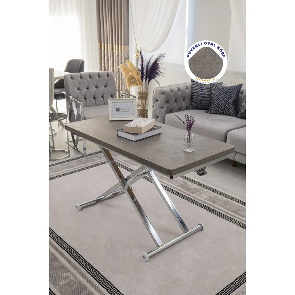 Home Üst Tabla Mdf Frezeli Latte  Oval Köşe Alt Ayak Krom Kaplama