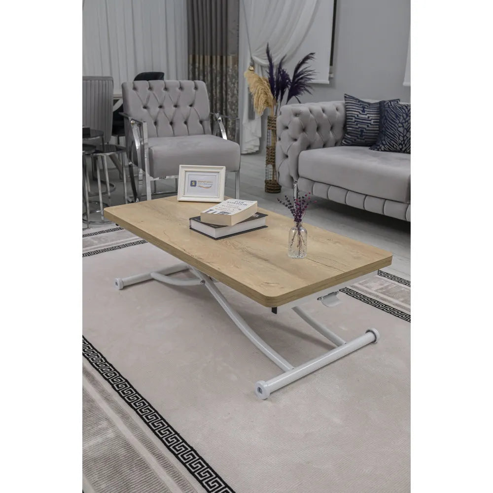 Juppo Üst Tabla Mdf Veli Meşe Oval Köşe Alt Ayak Yuvarlak Beyaz İçe Kıvrım