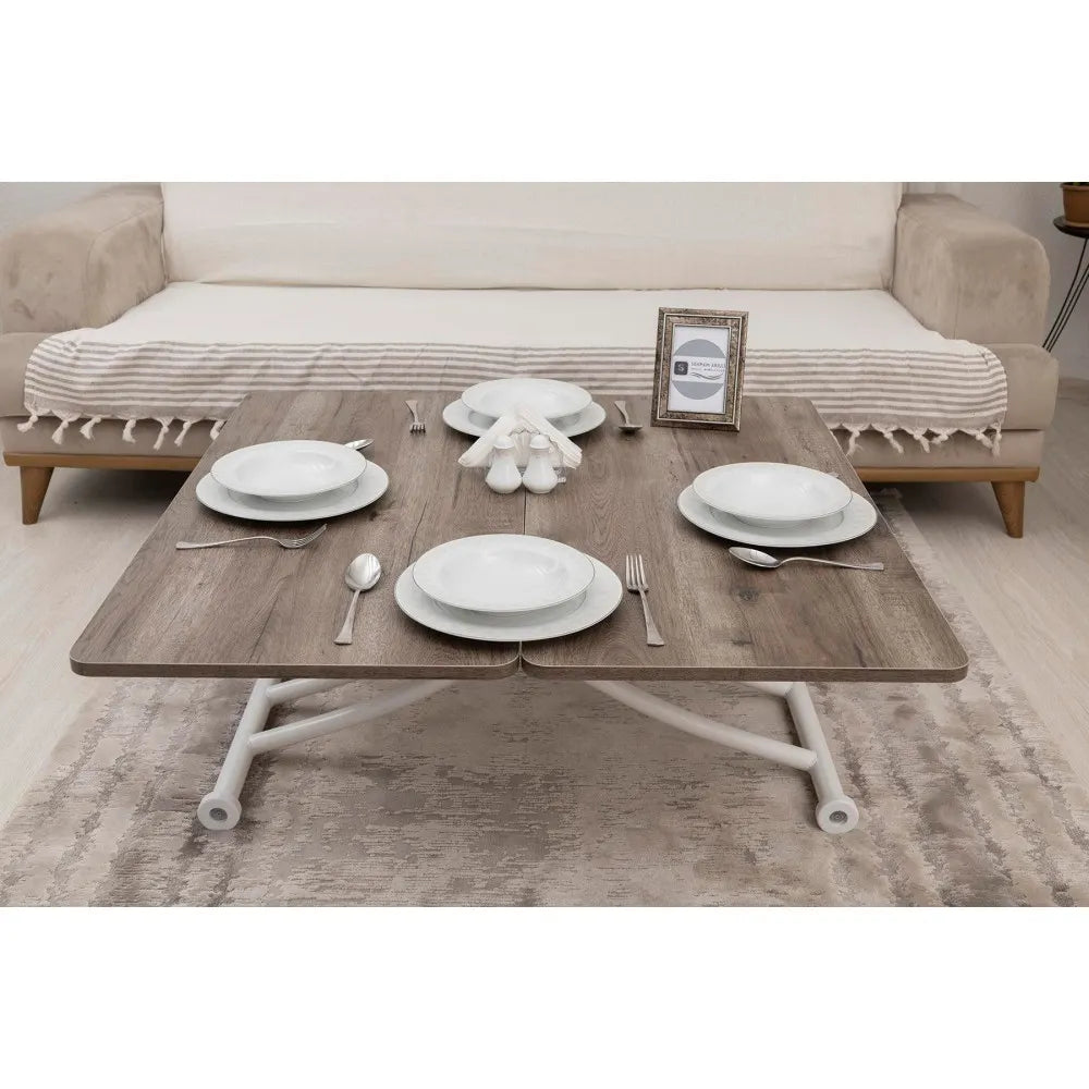 Mini Juppo İçe K Akıllı Sehpa Üst Tabla Mdf Hattuşa Oval Köşe Alt Ayak Beyaz Renk