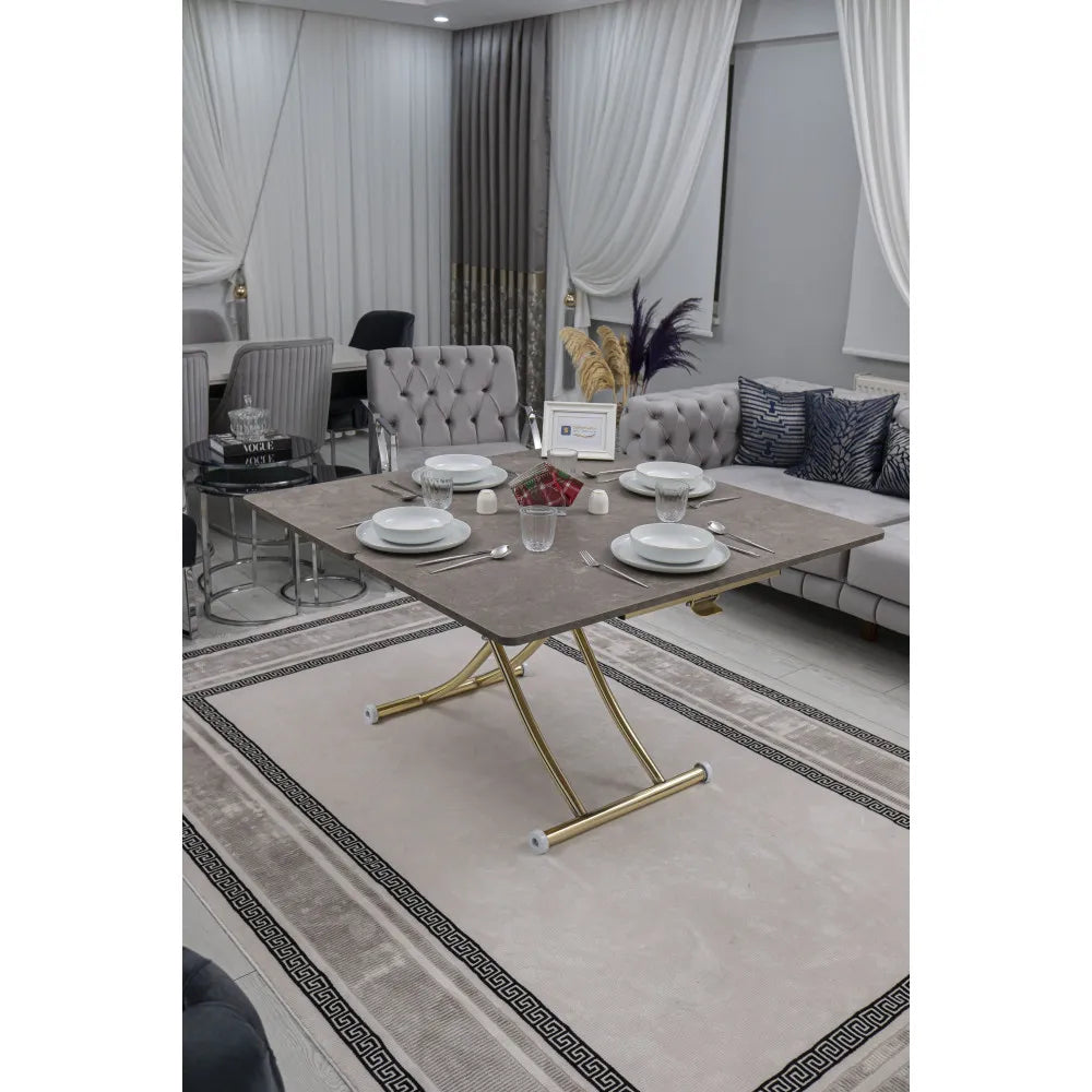 Juppo Üst Tabla Mdf Frezeli Latte Oval Köşe Alt Ayak Yuvarlak Gold Kaplama İçe Kıvrım