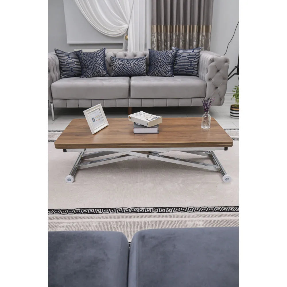 Home Üst Tabla Mdf Ceviz Oval Köşe Alt Ayak Krom Kaplama