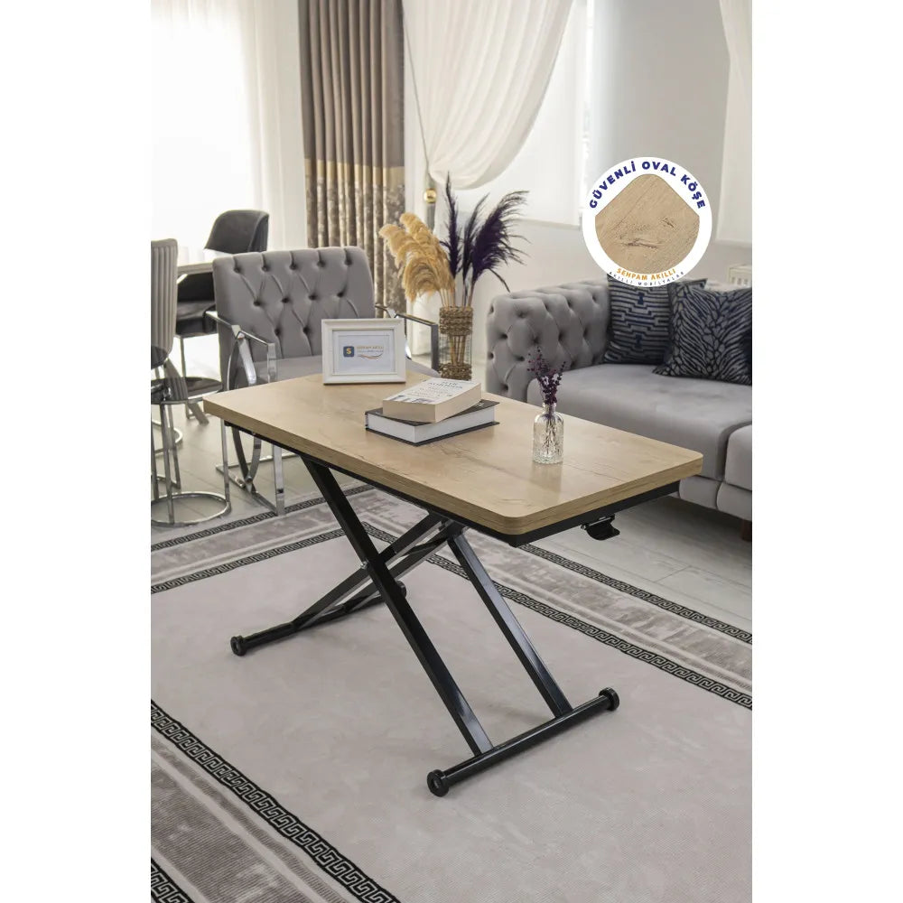 Home Üst Tabla Mdf Veli Meşe Oval Köşe Alt Ayak Siyah Renk