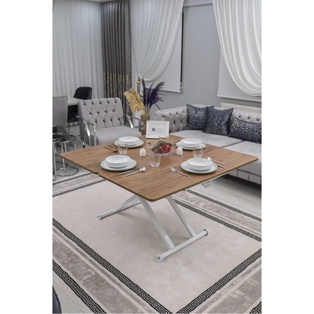 Home Üst Tabla Mdf Ceviz Oval Köşe Alt Ayak Beyaz Renk