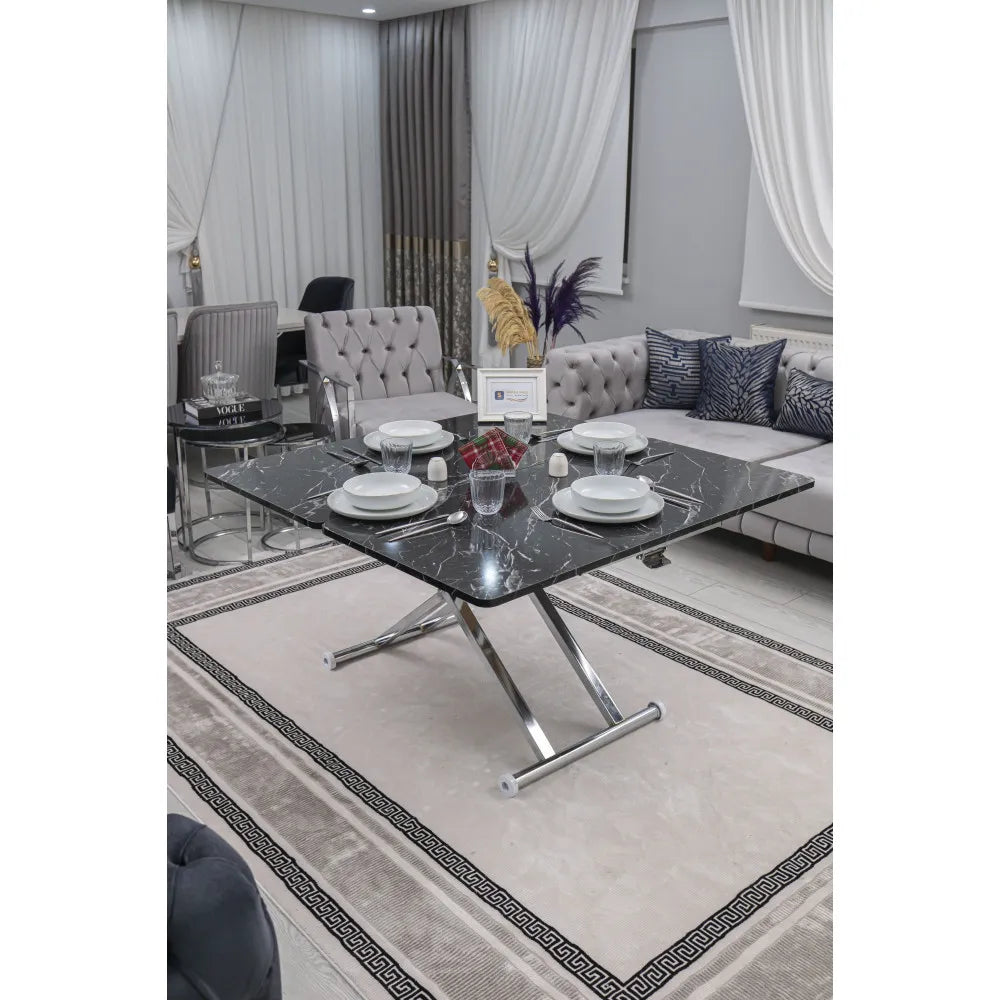 Home Üst Tabla Mdf Siyah Mermer Oval Köşe Alt Ayak Krom Kaplama