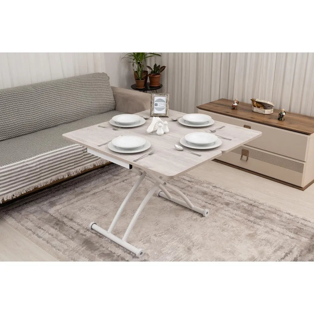 Mini Juppo Dışa K Akıllı Sehpa Üst Tabla Mdf Lizbon Oval Köşe Alt Ayak Beyaz Renk