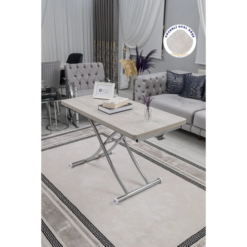 Juppo Üst Tabla Mdf Lizbon Oval Köşe Alt Ayak Yuvarlak Krom Kaplama İçe Kıvrım