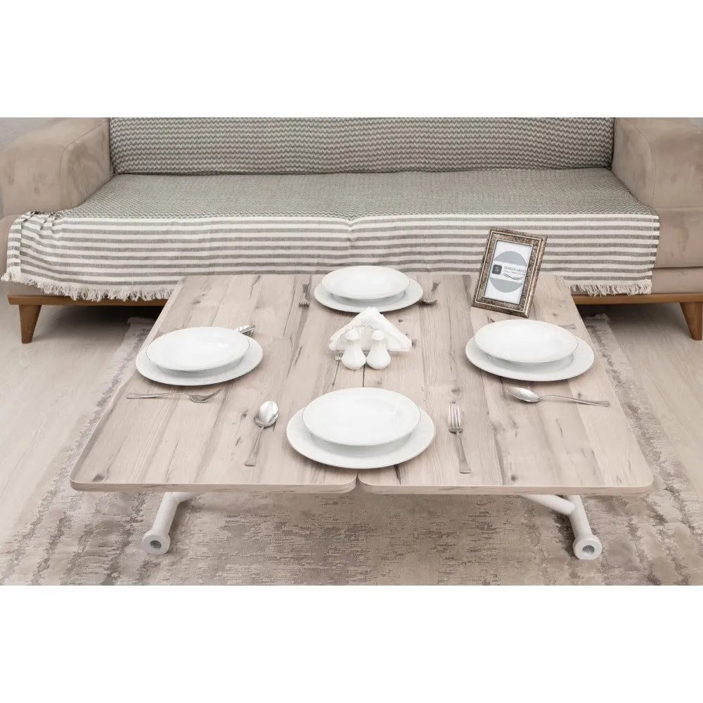 Mini Juppo Dışa K Akıllı Sehpa Üst Tabla Mdf Floransa Oval Köşe Alt Ayak Beyaz Renk