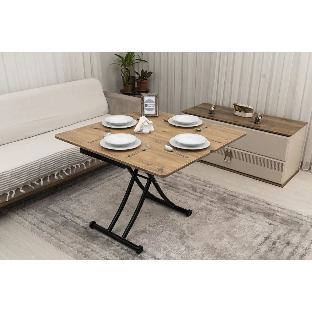 Mini Juppo İçe K Akıllı Sehpa Üst Tabla Mdf EfesÇam Oval Köşe Alt Siyah Renk