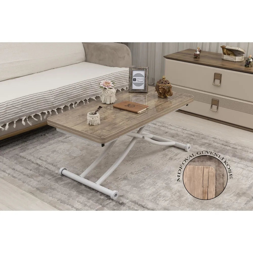 Mini Juppo İçe K Akıllı Sehpa Üst Tabla Mdf Antiklayt Oval Köşe Alt Beyaz Renk