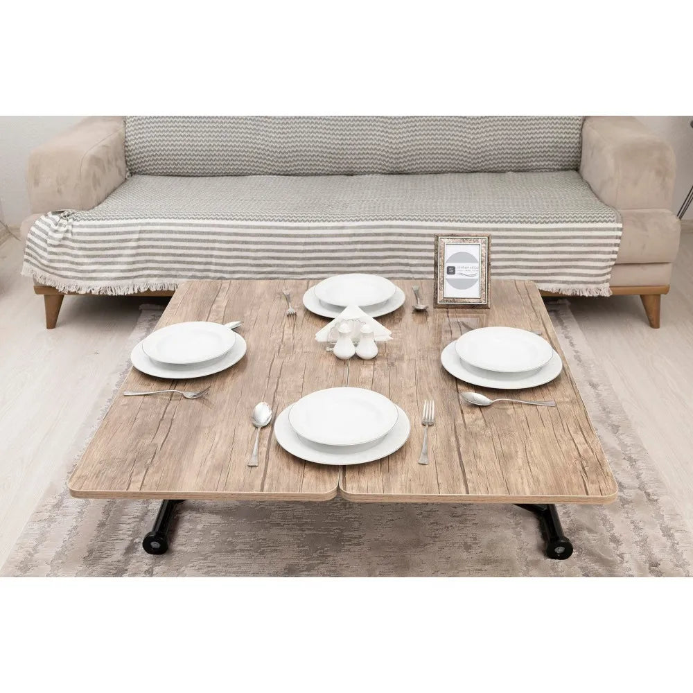 Mini Juppo Dışa K Akıllı Sehpa Üst Tabla Mdf Antiklayt Oval Köşe Alt Siyah Renk