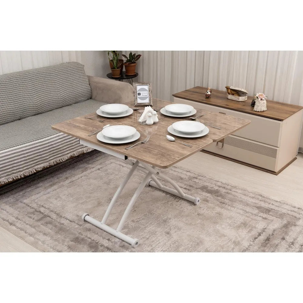 Mini Juppo Dışa K Akıllı Sehpa Üst Tabla Mdf Antiklayt Oval Köşe Alt Ayak Beyaz Renk