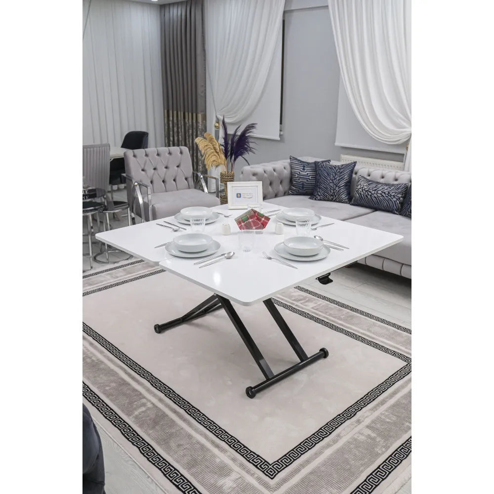 Home Üst Tabla Mdf Beyaz Oval Köşe Alt Ayak Siyah Renk