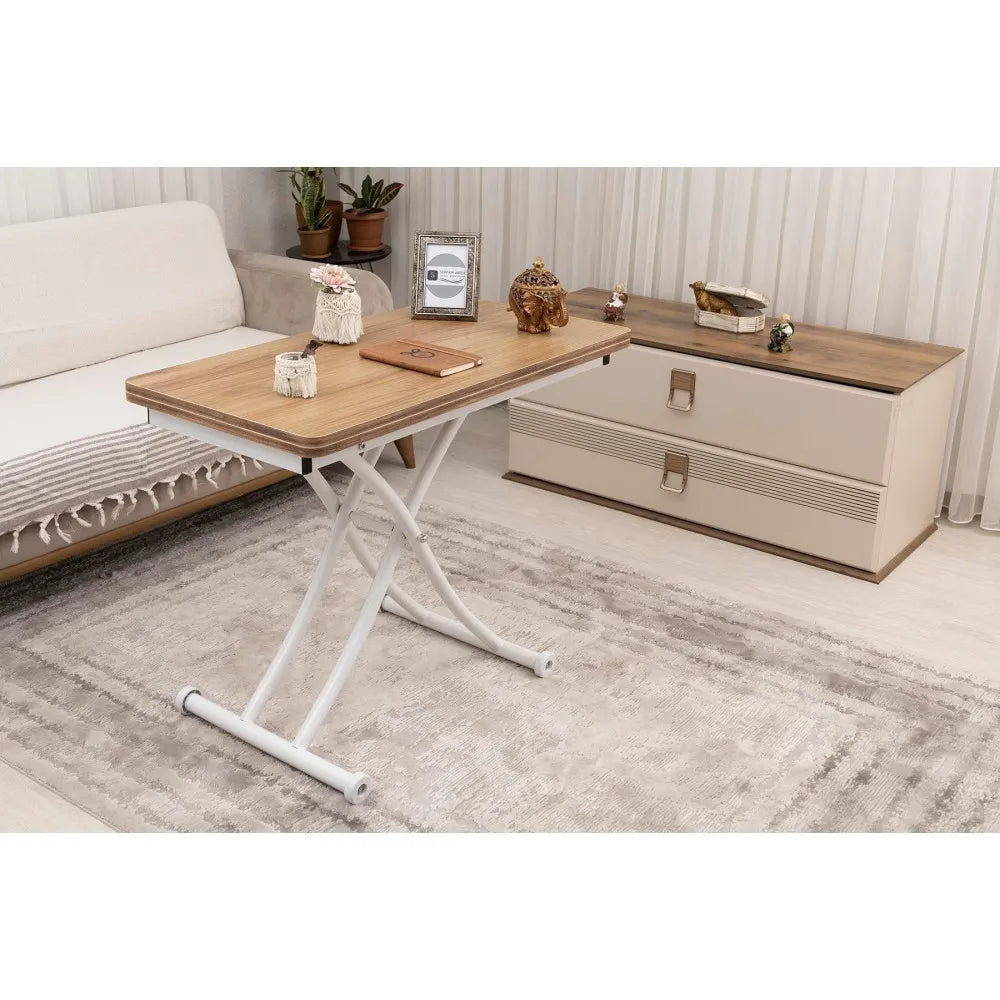 Mini Juppo İçe K Akıllı Sehpa Üst Tabla Mdf Katanya Oval Köşe Alt Beyaz Renk