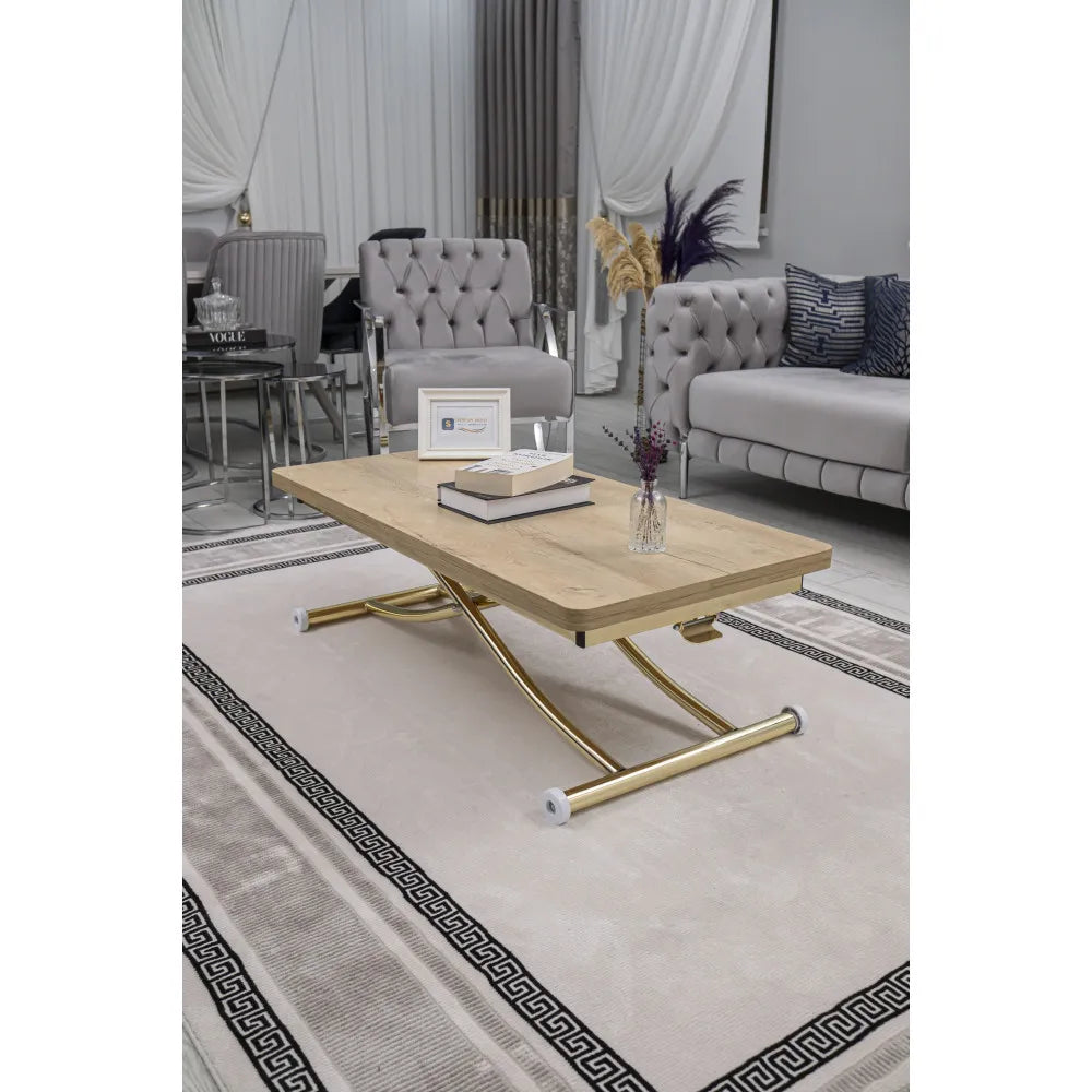 Juppo Üst Tabla Mdf VeliMeşe Oval Köşe Alt Ayak Yuvarlak Gold Kaplama İçe Kıvrım