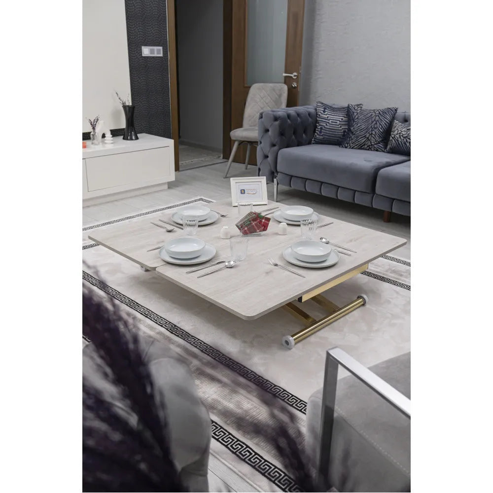 Home Üst Tabla Mdf Lizbon Oval Köşe Alt Ayak Gold Kaplama