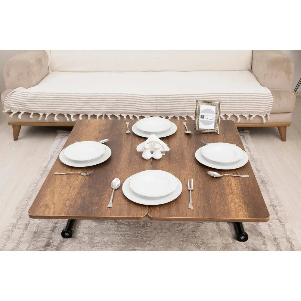 Mini Juppo Dışa K Akıllı Sehpa Üst Tabla Mdf Barok Koyu Ceviz Oval Köşe Alt Ayak Siyah Renk