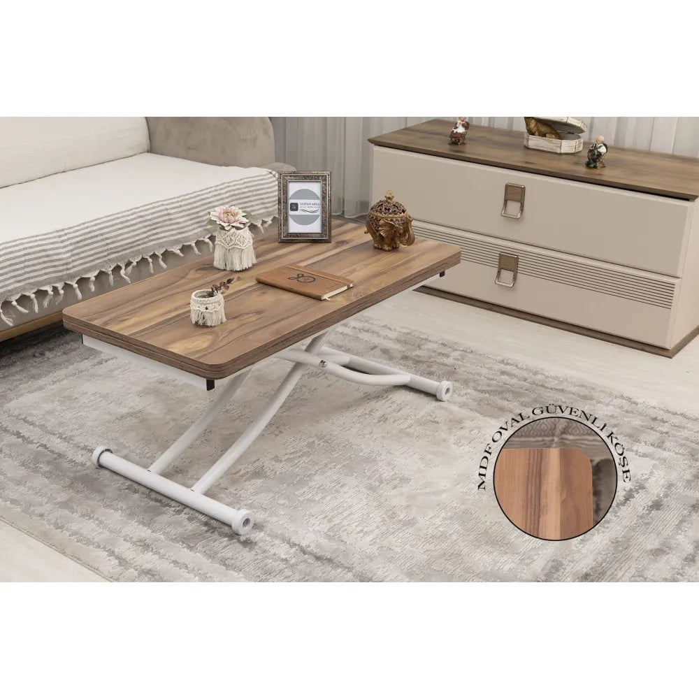 Mini Juppo İçe K Akıllı Sehpa Üst Tabla Mdf Urartu Oval Köşe Alt Ayak Beyaz Renk