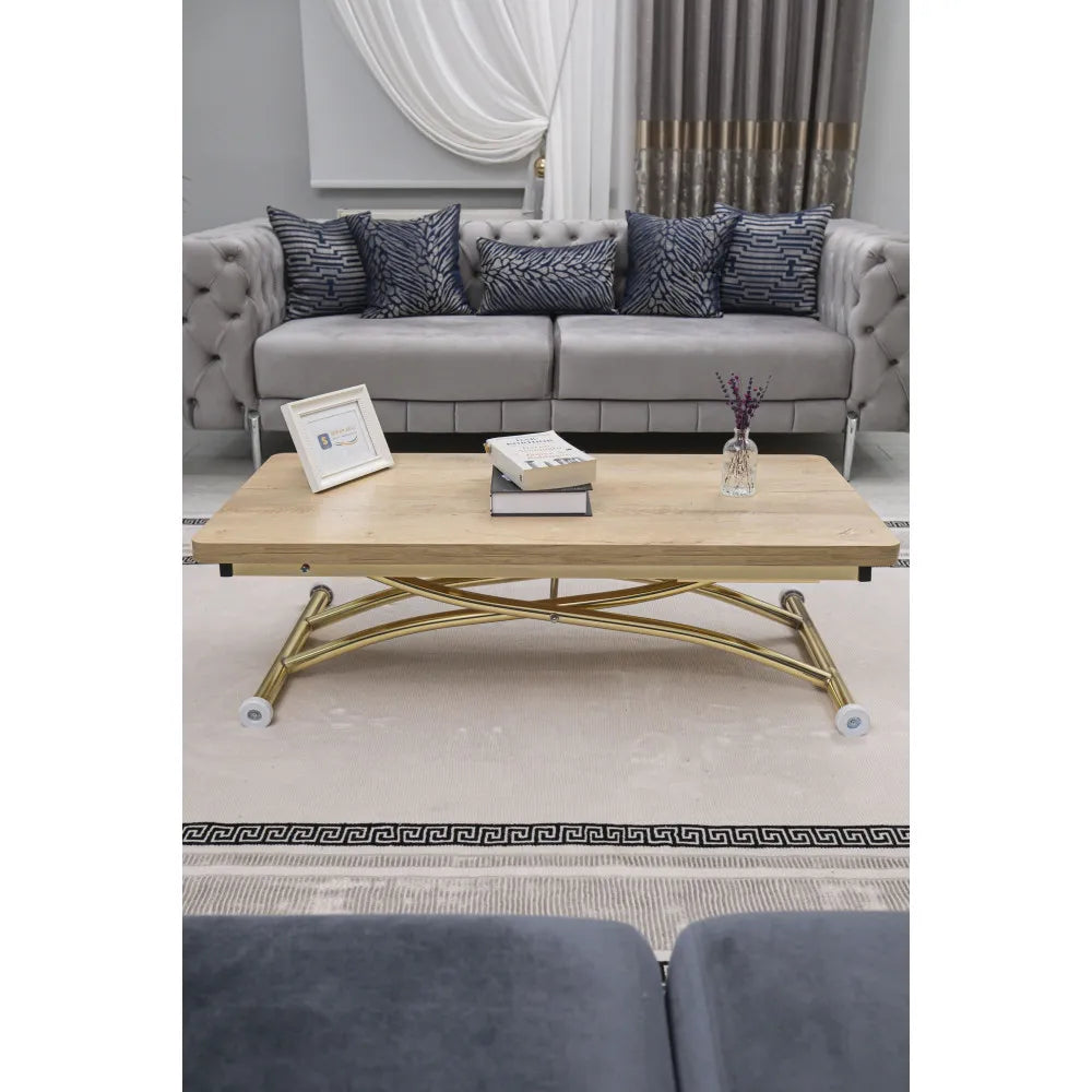 Juppo Üst Tabla Mdf VeliMeşe Oval Köşe Alt Ayak Yuvarlak Gold Kaplama Dışa Kıvrım