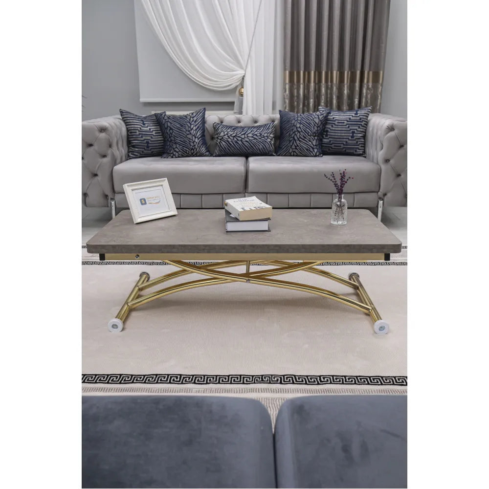 Juppo Üst Tabla Mdf Frezeli Latte Oval Köşe Alt Ayak Yuvarlak Gold Kaplama Dışa Kıvrım