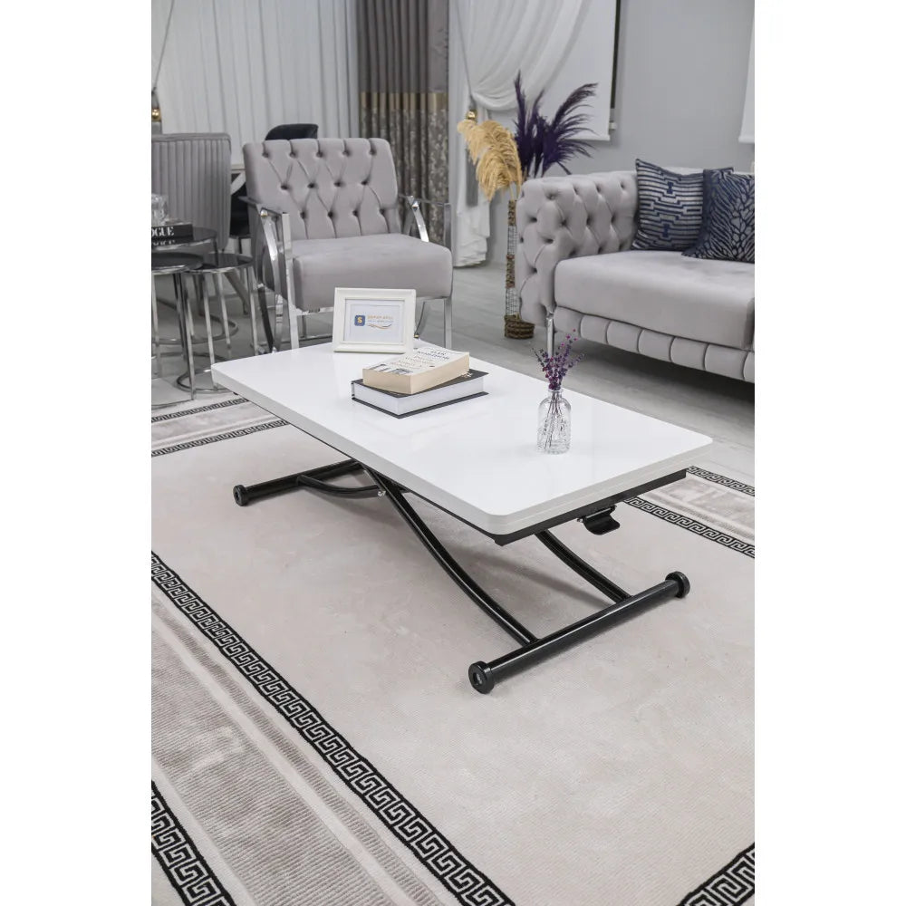 Juppo Üst Tabla Mdf Beyaz Oval Köşe Alt Ayak Yuvarlak Siyah İçe Kıvrım