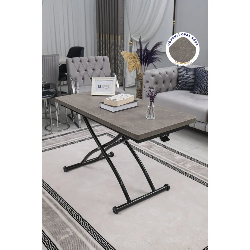 Juppo Üst Tabla Mdf Frezeli Latte Oval Köşe Alt Ayak Yuvarlak Siyah Dışa Kıvrım