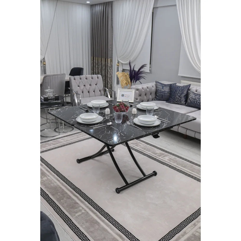 Juppo Üst Tabla Mdf Siyah Mermer Oval Köşe Alt Ayak Yuvarlak Siyah İçe Kıvrım