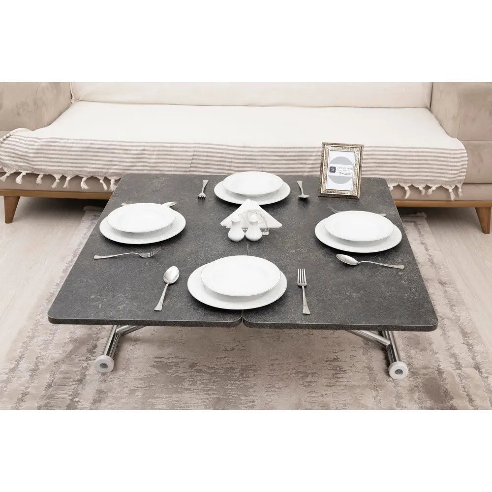 Mini Juppo Dışa K Akıllı Sehpa Üst Tabla Mdf Frezeli Antrasit Oval Köşe Alt Krom Kaplama