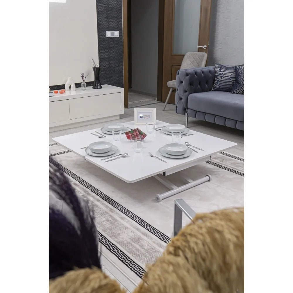 Home Üst Tabla Mdf Beyaz Oval Köşe Alt Ayak Beyaz Renk