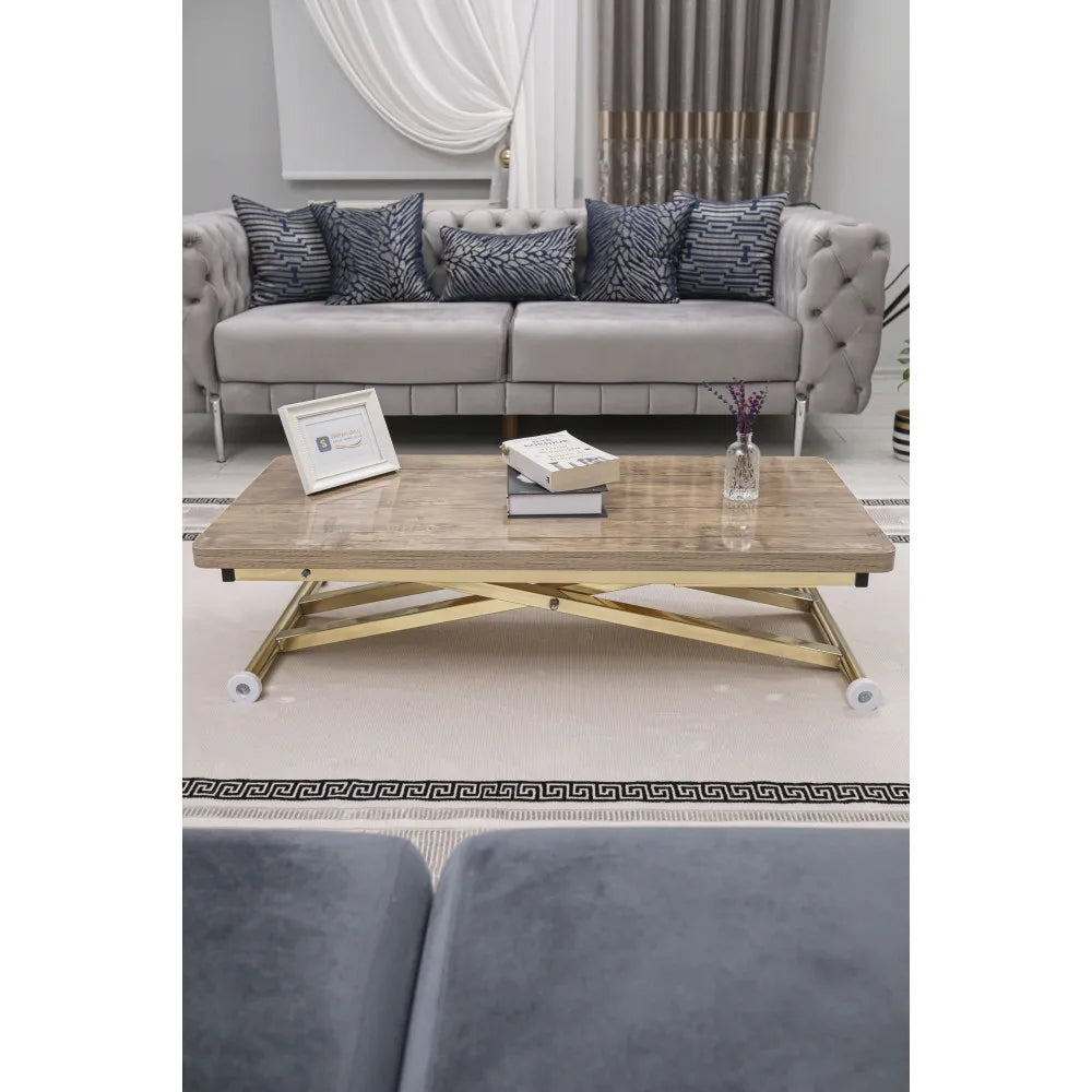 Home Üst Tabla Mdf Antiklayt Oval Köşe Alt Ayak Gold Kaplama