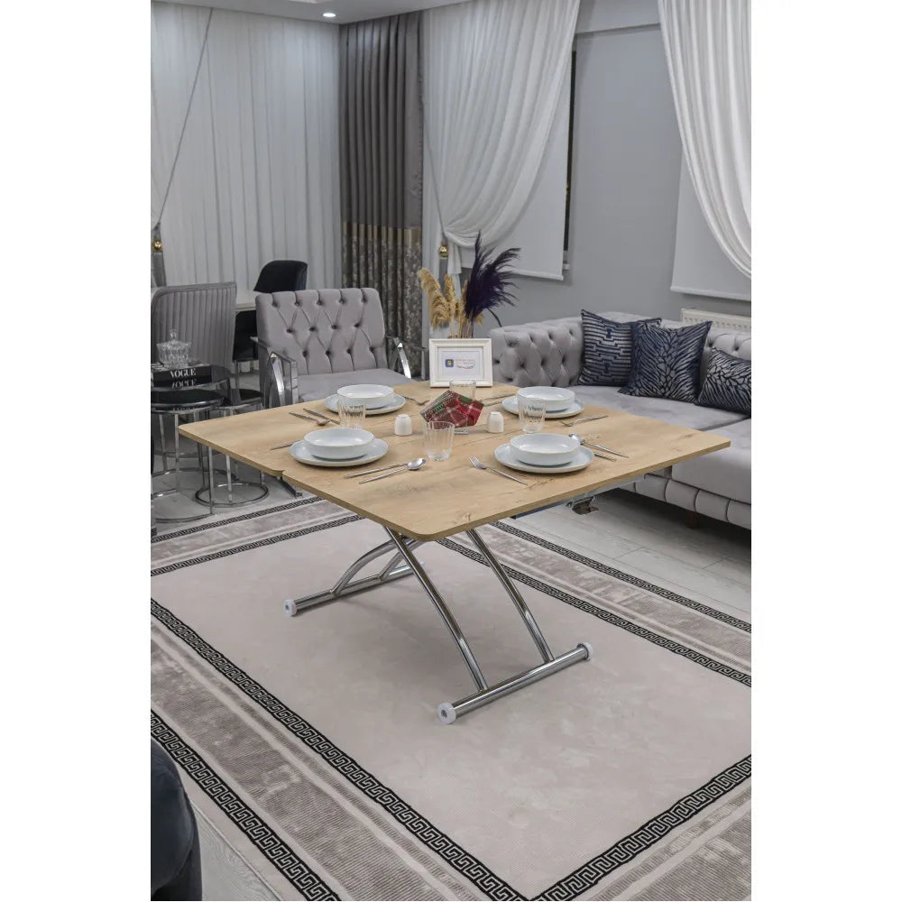 Juppo Üst Tabla Mdf Veli Meşe Oval Köşe Alt Ayak Yuvarlak Krom Kaplama Dışa Kıvrım