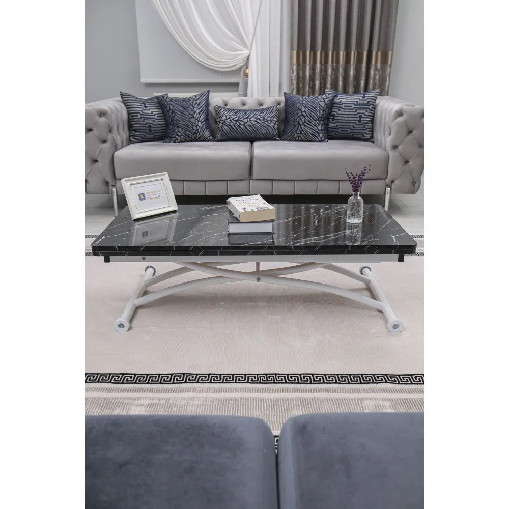 Juppo Üst Tabla Mdf Siyah Mermer Oval Köşe Alt Ayak Yuvarlak Beyaz Dışa Kıvrım