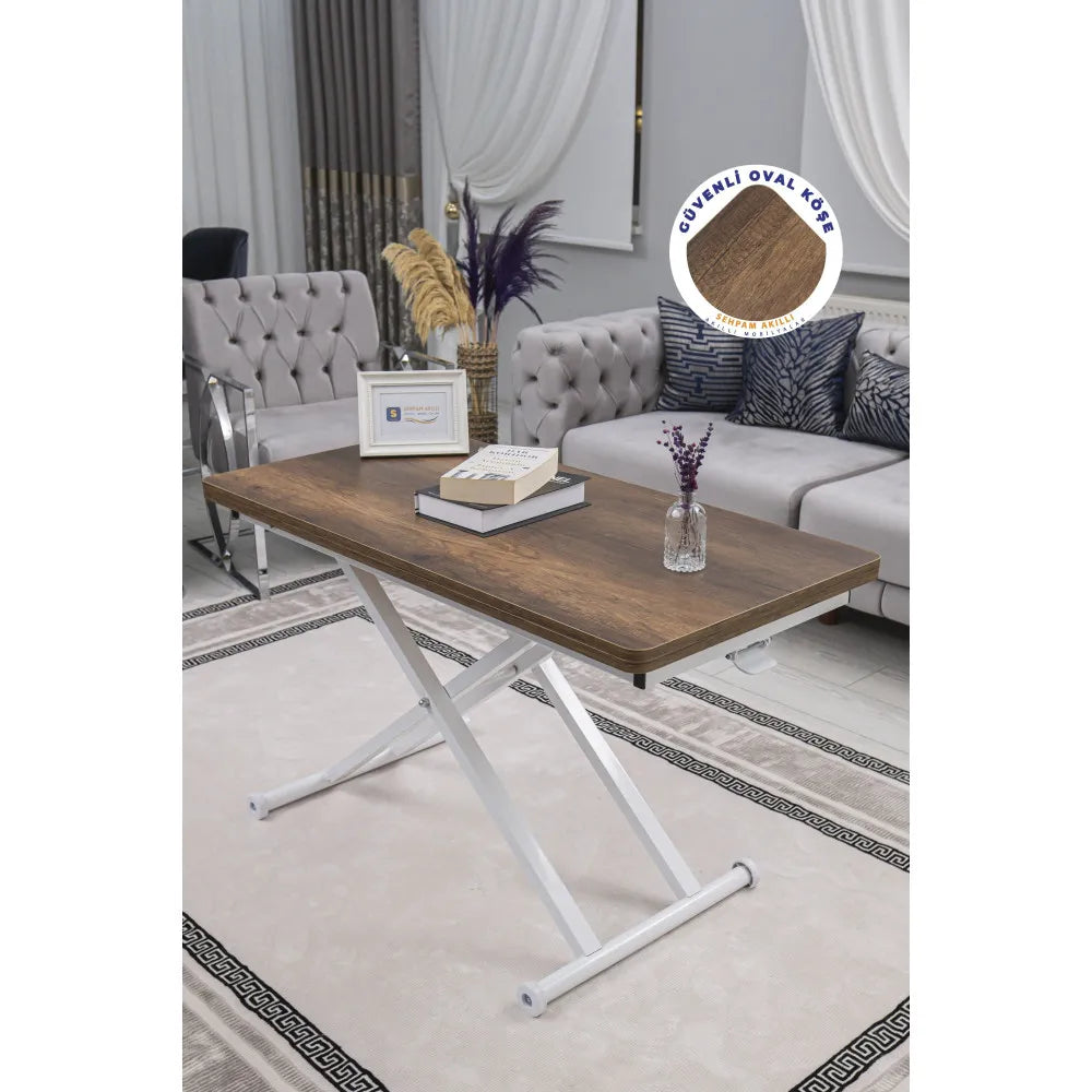 Home Üst Tabla Mdf Barok Koyu Ceviz Oval Köşe Alt Ayak Beyaz Renk