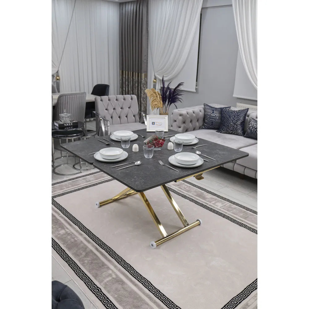 Home Üst Tabla Mdf Kartal Oval Köşe Alt Ayak Gold Kaplama