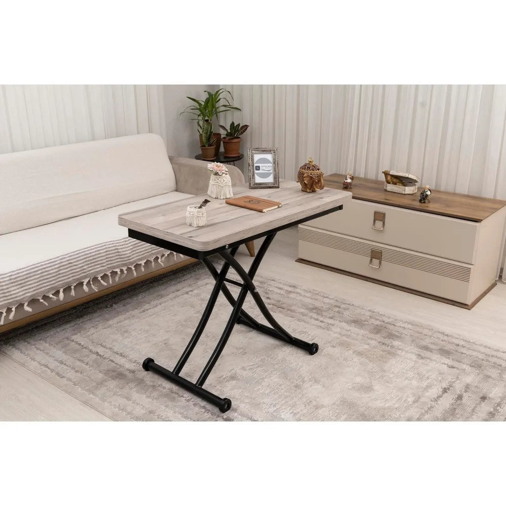 Mini Juppo İçe K Akıllı Sehpa Üst Tabla Mdf Floransa Oval Köşe Alt Ayak Siyah Renk