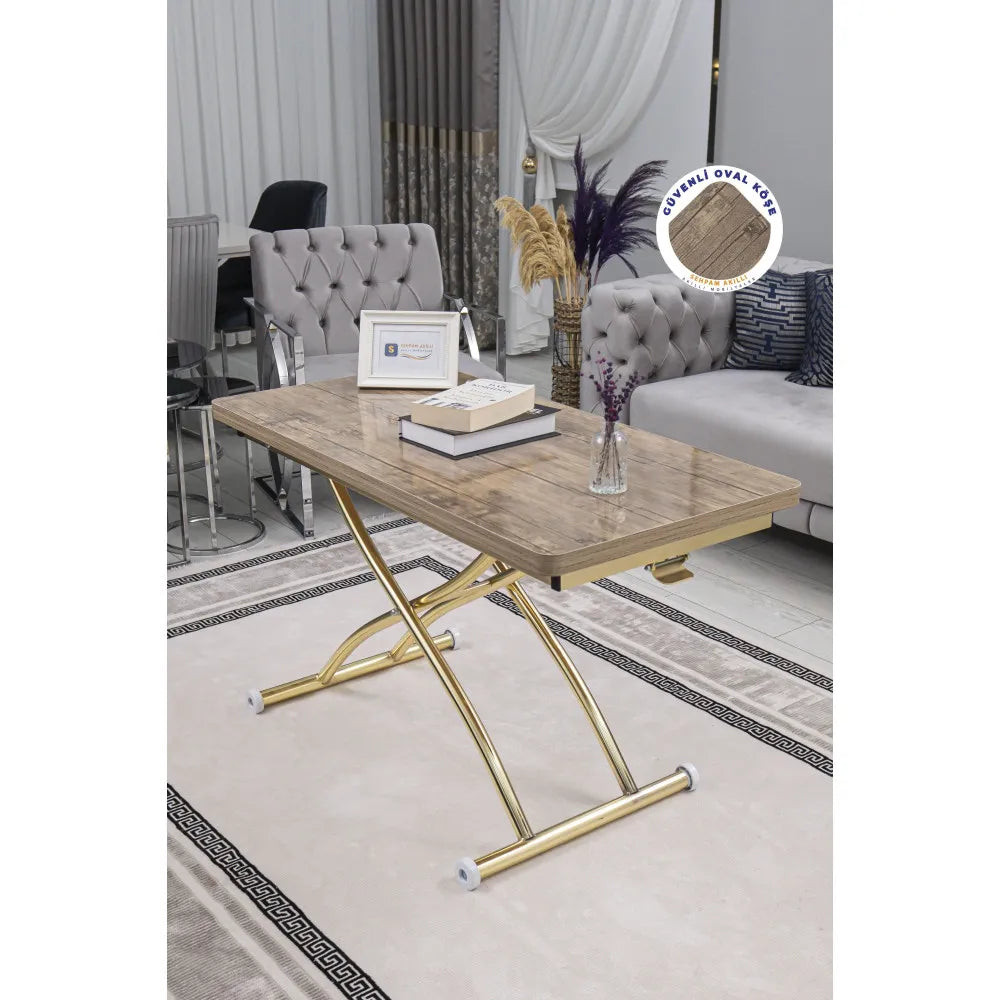 Juppo Üst Tabla Mdf Antiklayt Oval Köşe Alt Ayak Yuvarlak Gold Kaplama Dışa Kıvrım