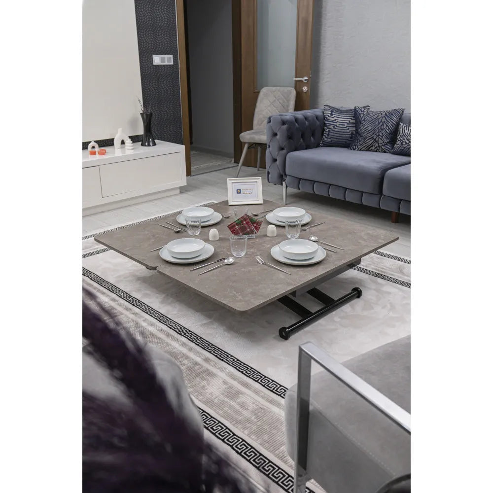 Home Üst Tabla Mdf Frezeli Latte  Oval Köşe Alt Ayak Siyah Renk