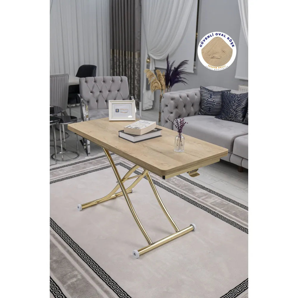 Juppo Üst Tabla Mdf VeliMeşe Oval Köşe Alt Ayak Yuvarlak Gold Kaplama İçe Kıvrım