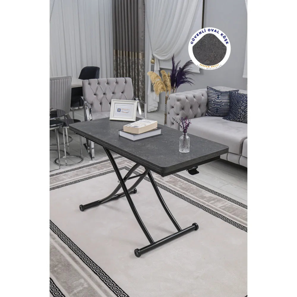 Juppo Üst Tabla Mdf Frezeli Antrasit Oval Köşe Alt Ayak Yuvarlak Siyah İçe Kıvrım