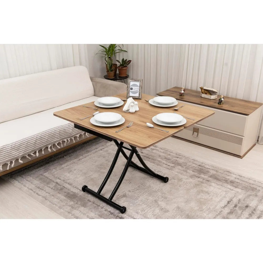 Mini Juppo İçe K Akıllı Sehpa Üst Tabla Mdf Katanya Oval Köşe Alt Siyah Renk