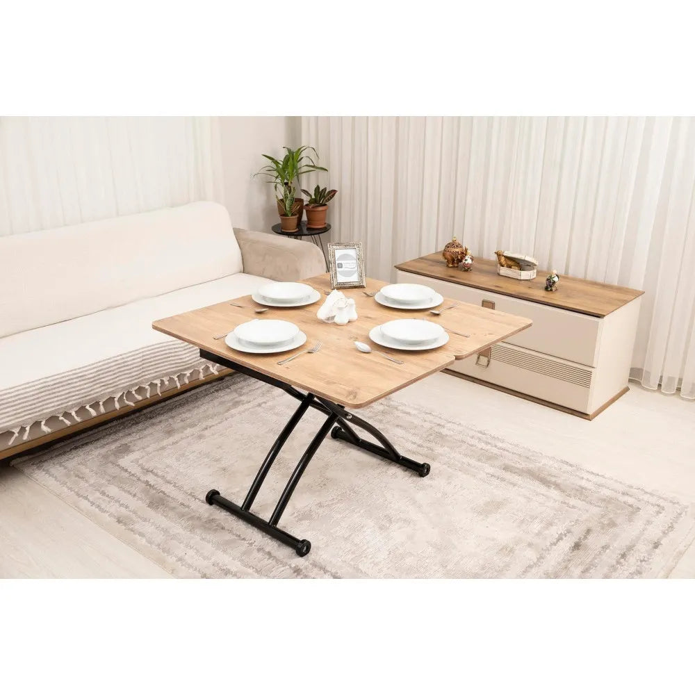 Mini Juppo Dışa K Akıllı Sehpa Üst Tabla Mdf EfesÇam Oval Köşe Alt Siyah Renk