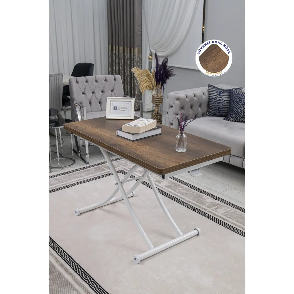 Juppo Üst Tabla Mdf Barok Koyu Ceviz Oval Köşe Alt Ayak Yuvarlak Beyaz İçe Kıvrım