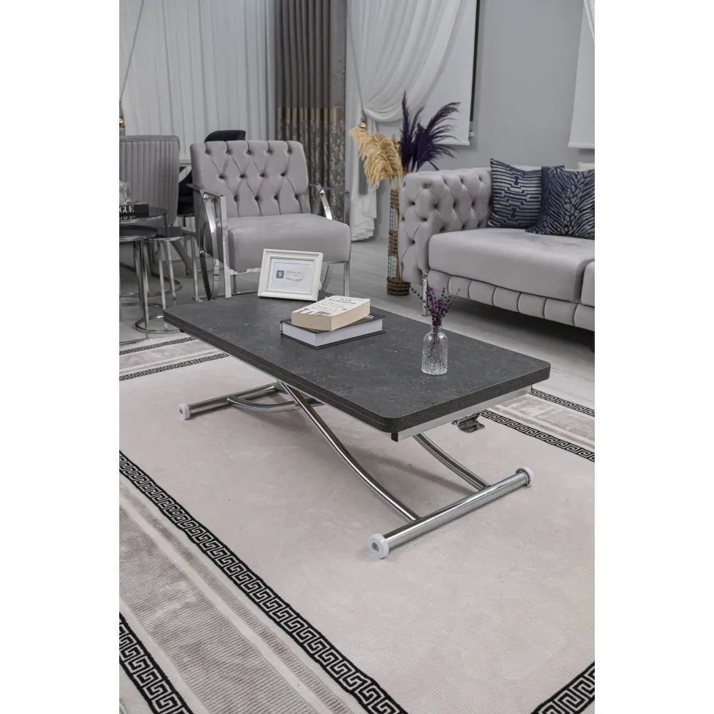 Juppo Üst Tabla Mdf Frezeli Antrasit Oval Köşe Alt Ayak Yuvarlak Krom Kaplama İçe Kıvrım