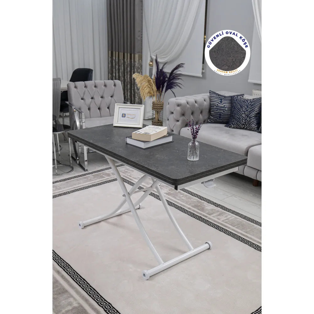 Juppo Üst Tabla Mdf Frezeli Antrasit Oval Köşe Alt Ayak Yuvarlak Beyaz İçe Kıvrım